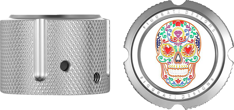 FIGURATI DESIGNS Axle Nut Cover - Front - Stainless Steel - Sugar Skull - Silver FD30-FAC-SS