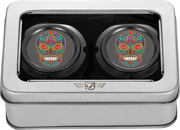 FIGURATI DESIGNS Axle Nut Cover - Front - Stainless Steel - Sugar Skull - Black FD30-FAC-BLK