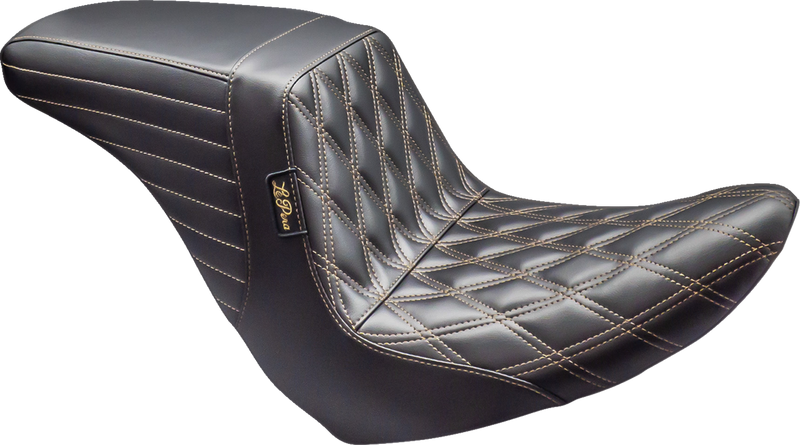 LE PERA Kickflip Up Front Seat - Double Diamond w/ Chestnut Thread - Black - Softail '18-'24