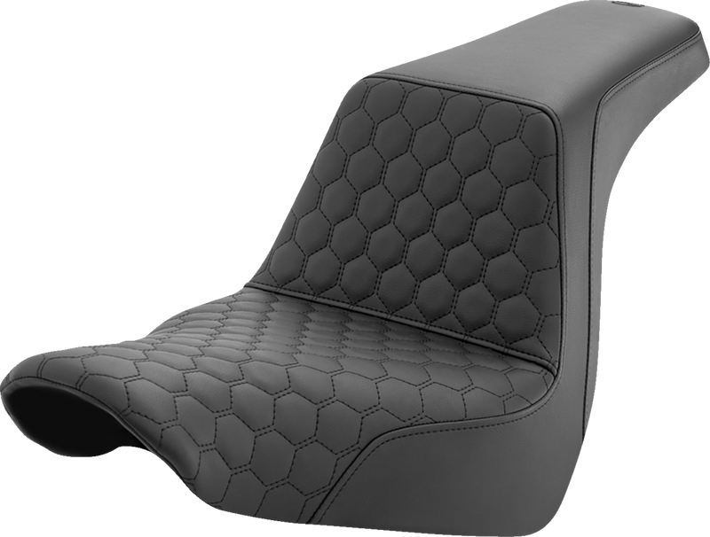 SADDLEMEN Step-Up Seat - Front Honeycomb - Black Stitching - Black - Softail '18-'24