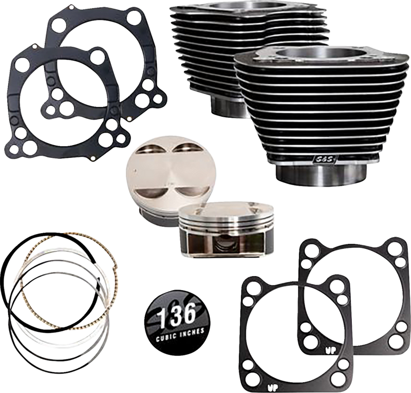 S&S CYCLE 136 " Big Bore Cylinder Kit -Black Granite/ Highlighted Fins - M8
