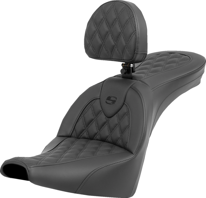 SADDLEMEN Roadsofa™ Seat - Lattice Stitch - with Backrest - Softail '18-'24