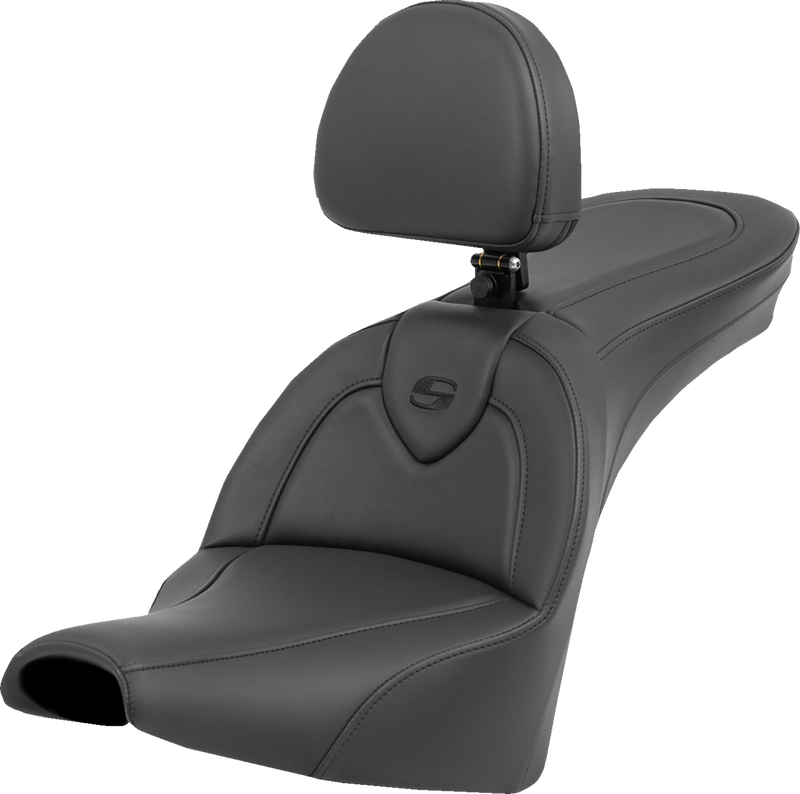 SADDLEMEN Roadsofa™ Seat - with Backrest - Black/Black Stitching - Softail '18-'24