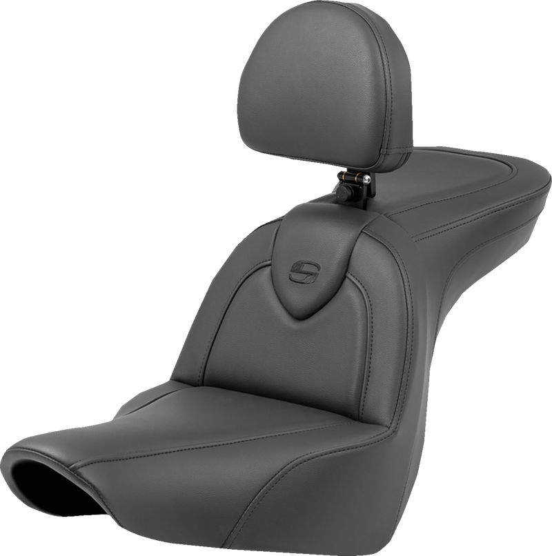 SADDLEMEN Roadsofa™ Seat - with Backrest - Black/Black Stitching - Softail '18-'23