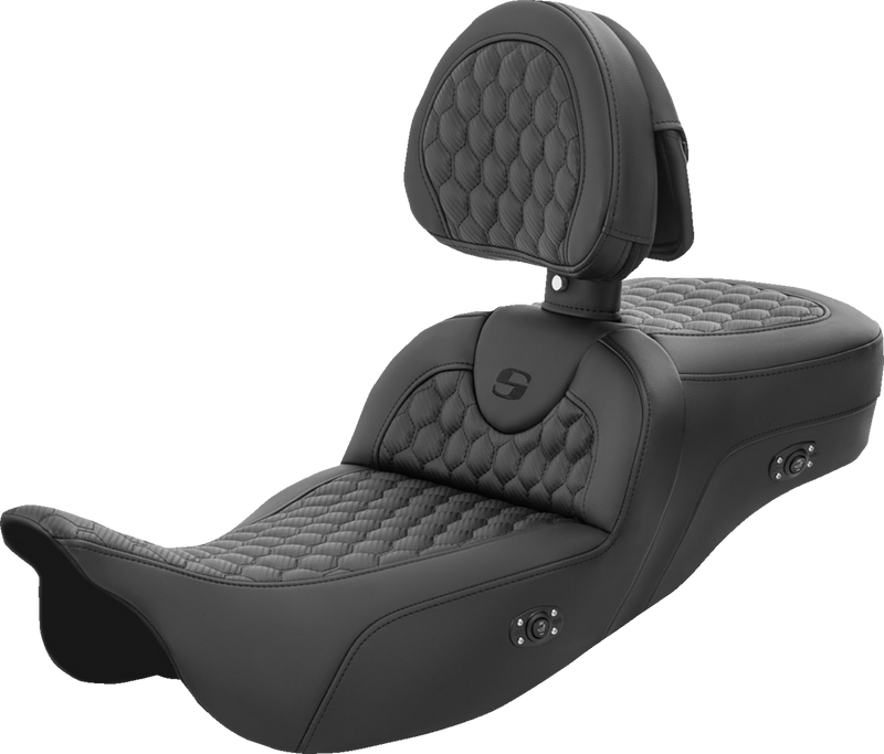 SADDLEMEN RoadSofa™ Seat - Honeycomb - with Backrest - Extended Reach - Heated - Touring '08-'24