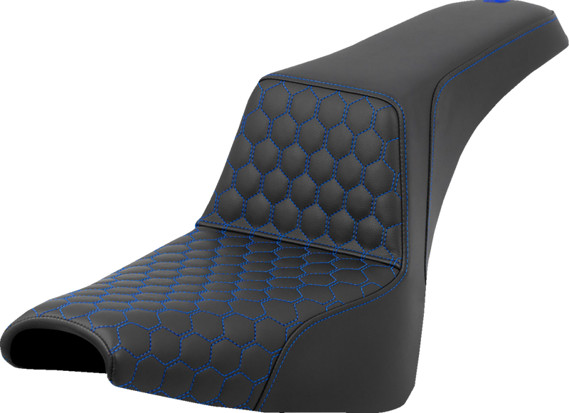 SADDLEMEN Step-Up Seat - Front Honeycomb - Blue Stitching - Black - Softail '18-'24