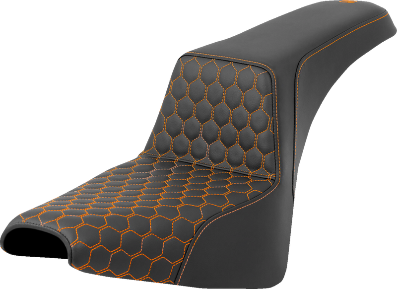 SADDLEMEN Step-Up Seat - Front Honeycomb - Orange Stitching - Black - Softail '18-'24