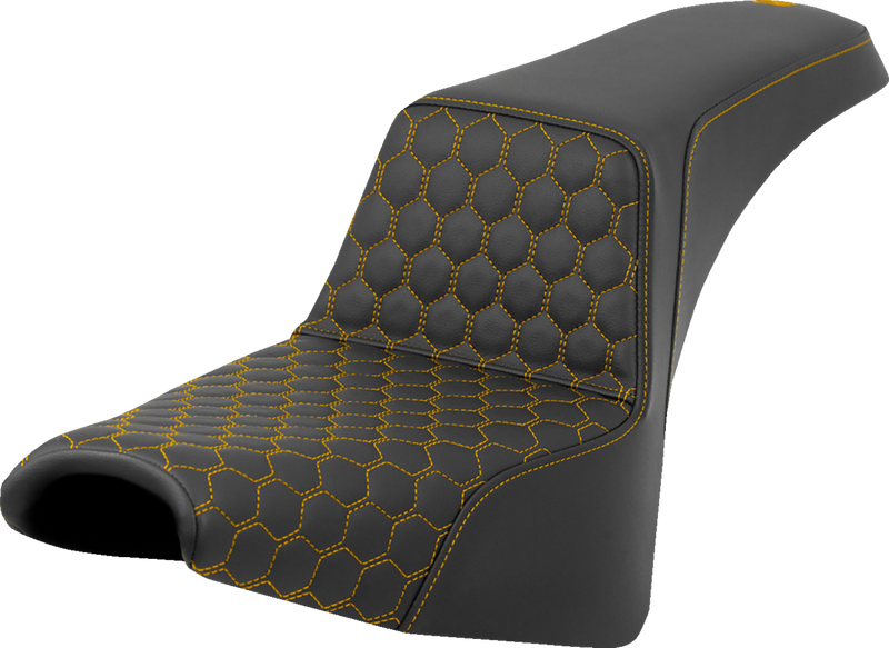 SADDLEMEN Step-Up Seat - Front Honeycomb - Gold Stitching - Black - Softail '18-'24