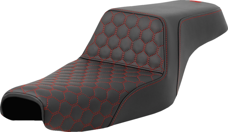 SADDLEMEN Step-Up Seat - Honeycomb - Red Stitching - 3.3 Gal Tank - Sportster '04-'22