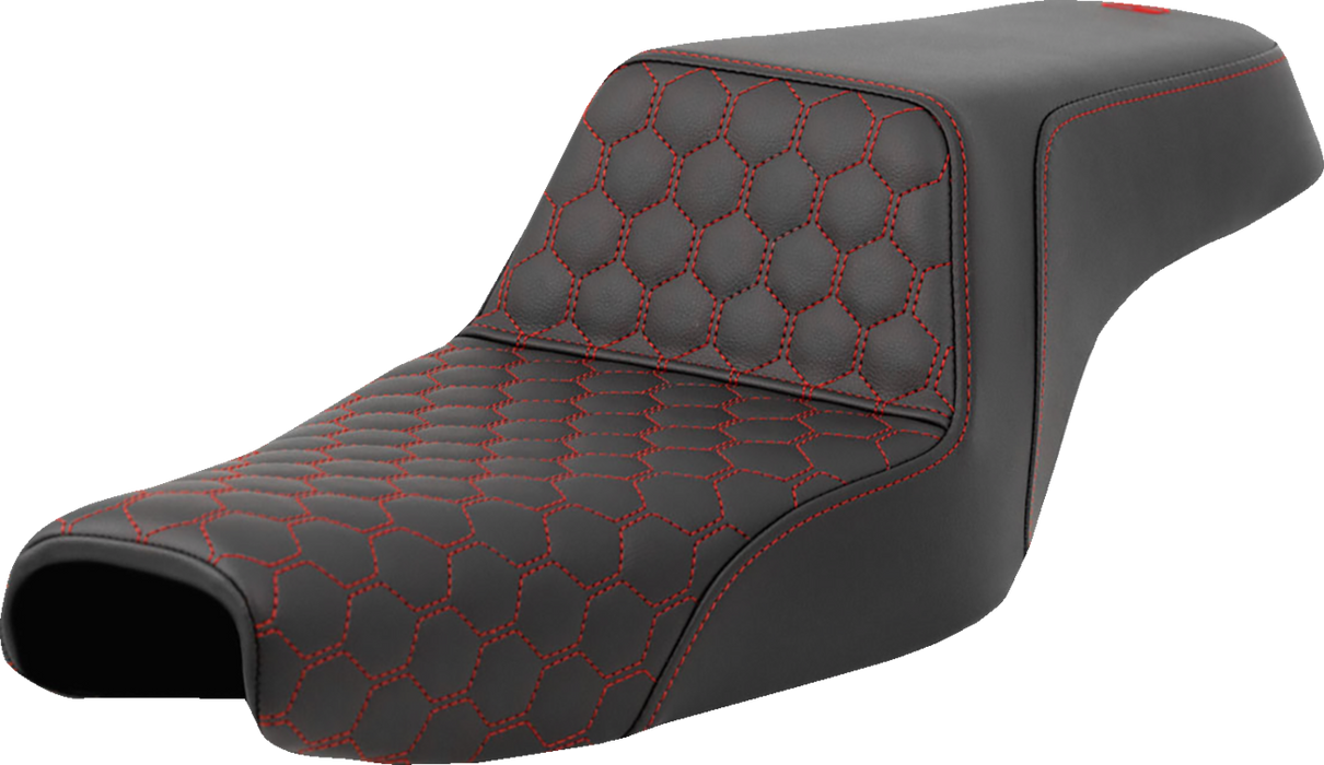 SADDLEMEN Step-Up Seat Honeycomb Red Stitching - 3.3 GALLON - '04-'21  SPORTSTER