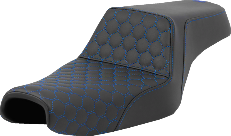 SADDLEMEN Step-Up Seat - Honeycomb - Blue Stitching - 3.3 Gal Tank - Sportster '04-'22