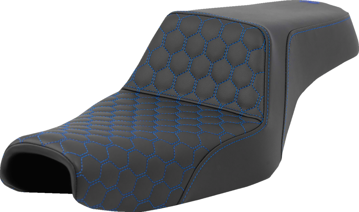 SADDLEMEN Step-Up Seat Honeycomb Blue Stitching - 3.3 GALLON TANK - '04-'21 Sportster