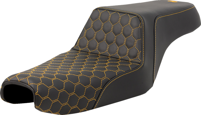 SADDLEMEN Step-Up Seat - Honeycomb - Gold Stitching - 3.3 Gal Tank - Sportster '04-'22