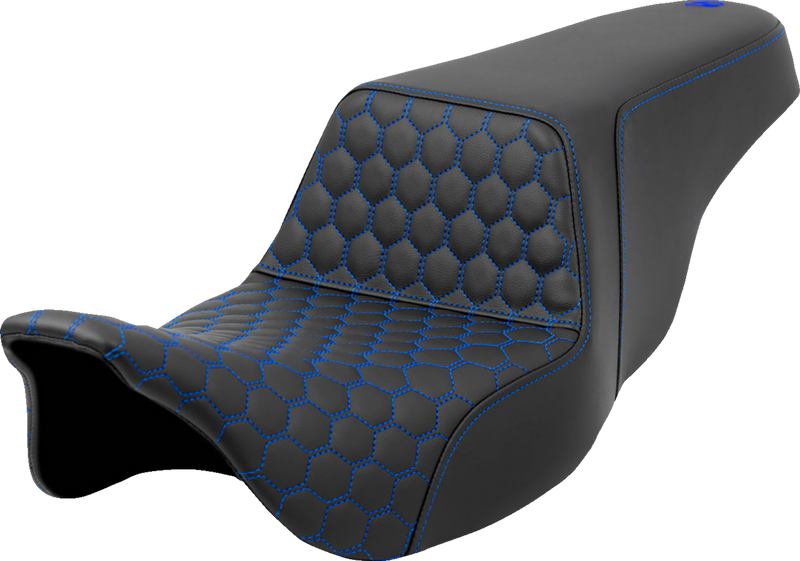 SADDLEMEN Step-Up Seat - Honeycomb - Blue Stitching - Touring '08-'24