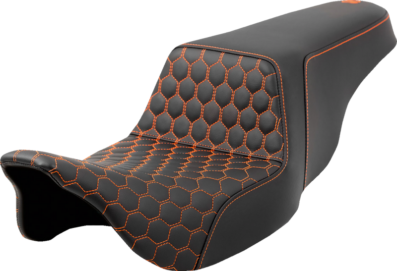 SADDLEMEN Step-Up Seat - Honeycomb - Orange Stitching - Touring '08-'24
