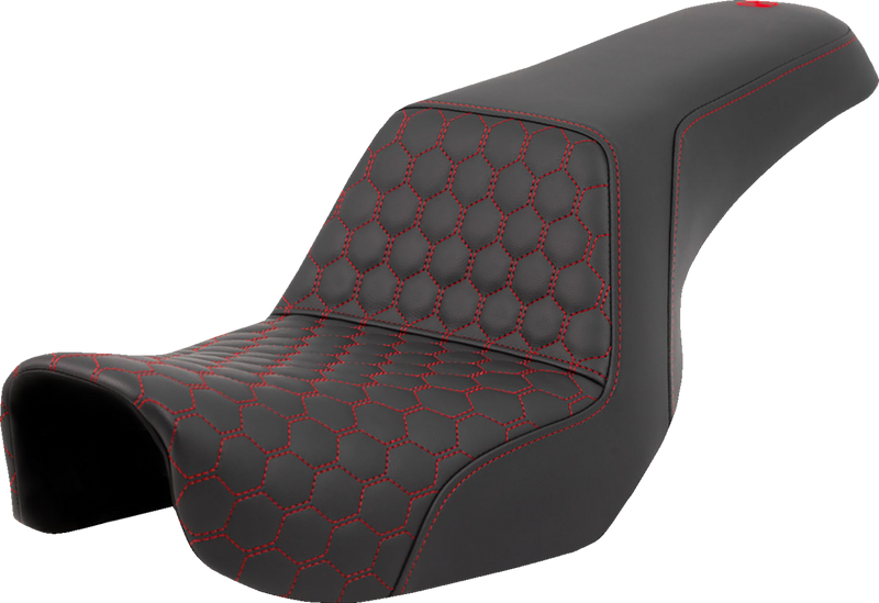 SADDLEMEN Step-Up Seat - Honeycomb - Red Stitching - Dyna '06-'17