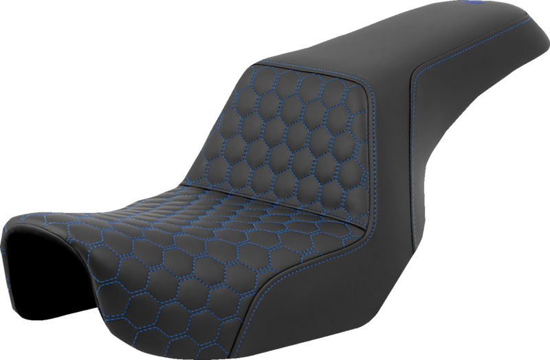 SADDLEMEN Step-Up Seat - Honeycomb - Blue Stitching - Dyna '06-'17