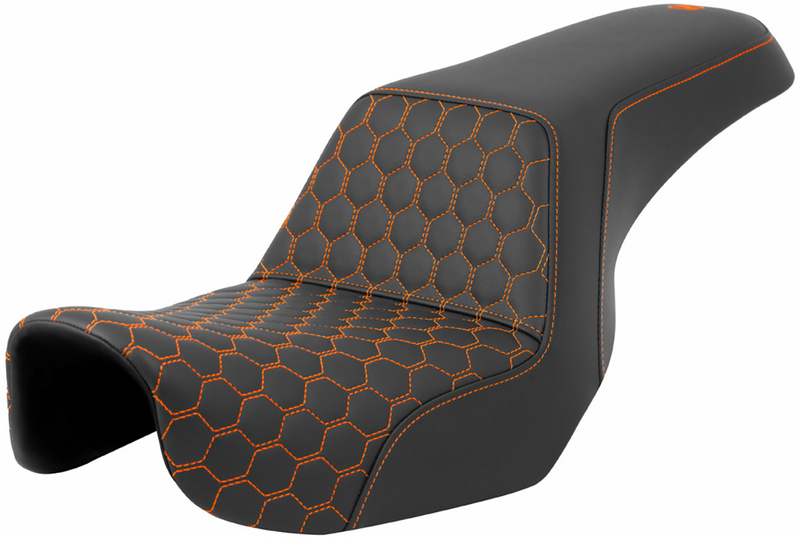SADDLEMEN Step-Up Seat - Honeycomb - Orange Stitching - Dyna '06-'17