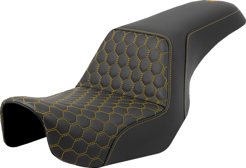 SADDLEMEN Step-Up Seat - Honeycomb - Gold Stitching - Dyna '06-'17