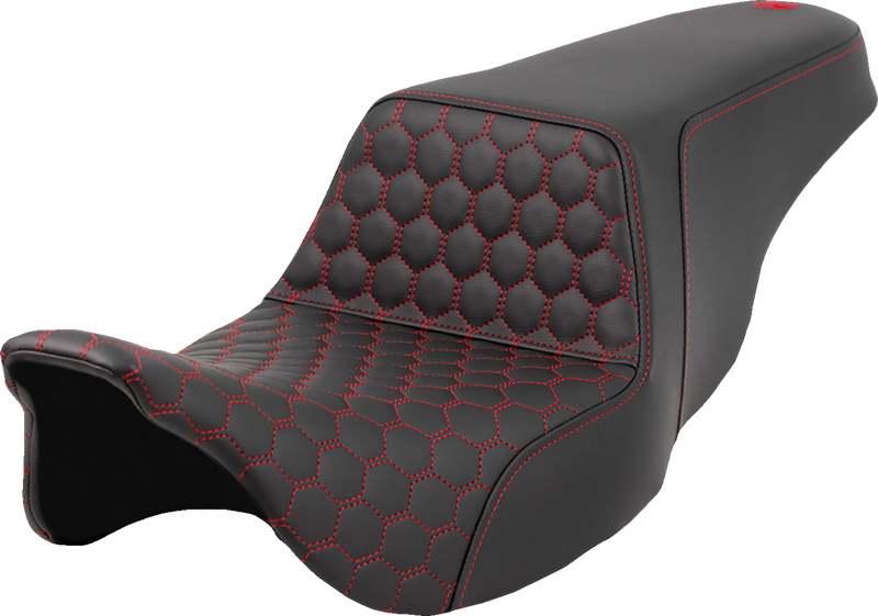 SADDLEMEN Step-Up Seat - Honeycomb - Red Stitching - Touring '08-'24