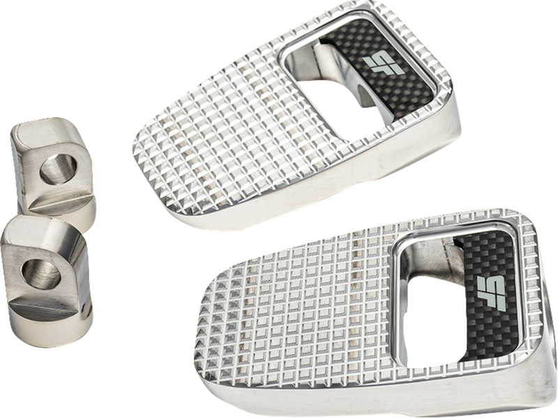 SLYFOX Footpegs - Silver Polished W/Carbon Fiber