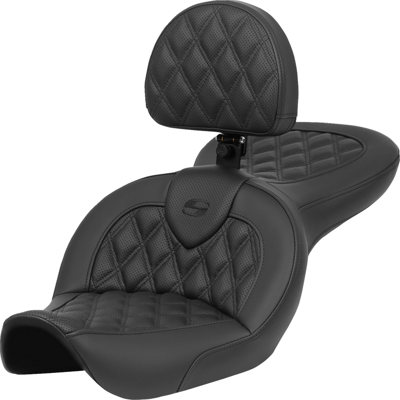 SADDLEMEN Roadsofa™ Seat - with Backrest - Lattice Stitch - FXDWG '96-'23 896-05-182BR