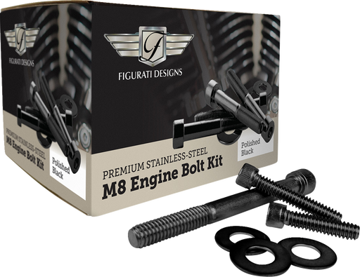 FIGURATI DESIGNS Engine Bolt Kit - Black - Stainless Steel - M8 FD100-M8 BOLT-BLK