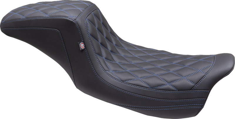 MUSTANG One Piece 2-Up Squareback Seat - Double Diamond - Sky Blue Stitch - Touring '08-'23