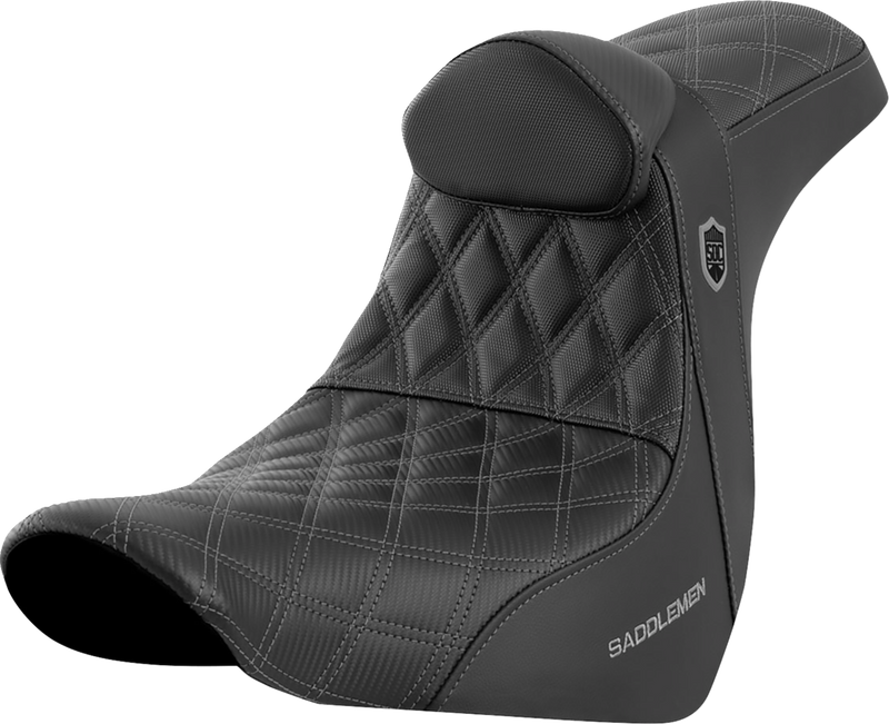 SADDLEMEN Pro Series SDC Performance Seat - w/ Backrest - Gray Stitch - Softail '18-'23