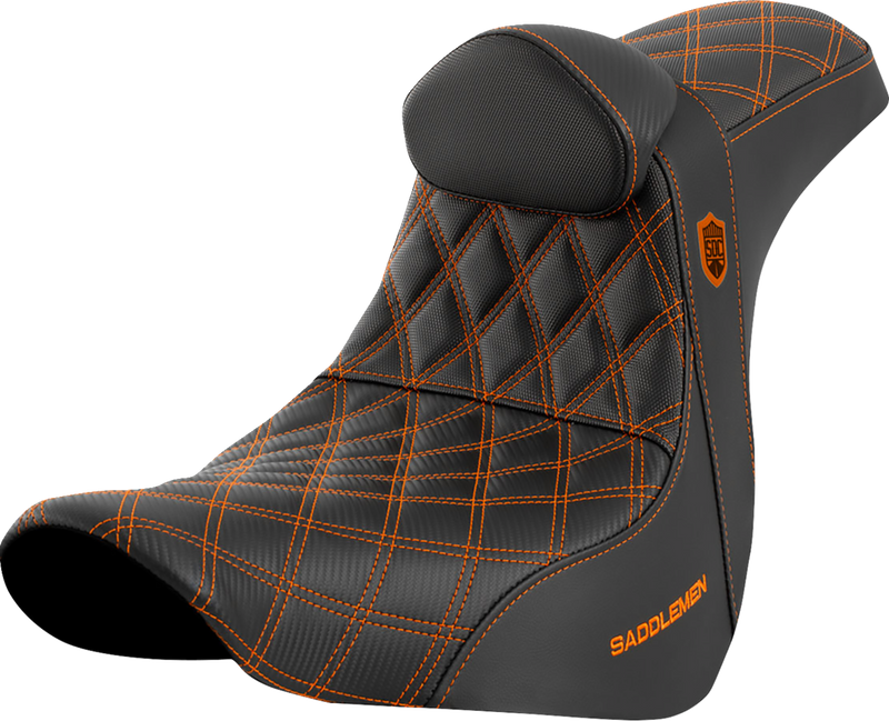 SADDLEMEN Pro Series SDC Performance Seat - w/ Backrest - Orange Stitch - Softail '18-'23