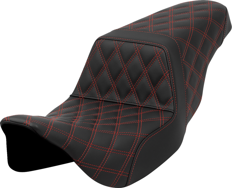 SADDLEMEN Step-Up Seat - Lattice Stitch - Red Stitch - FLH/FLT '08-'23 808-07B-17504
