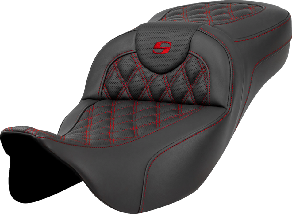 SADDLEMEN Extended Reach Roadsofa* Seat Lattice Stitch Red Stitch without Backrest - Touring '08-'23