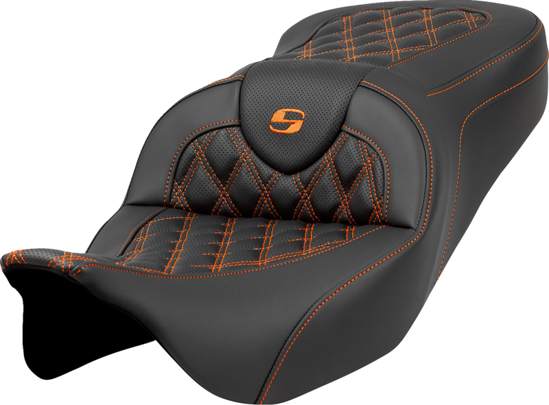 SADDLEMEN Roadsofa™ Seat - Lattice Stitch - Orange Stitch - without Backrest - Touring '08-'24