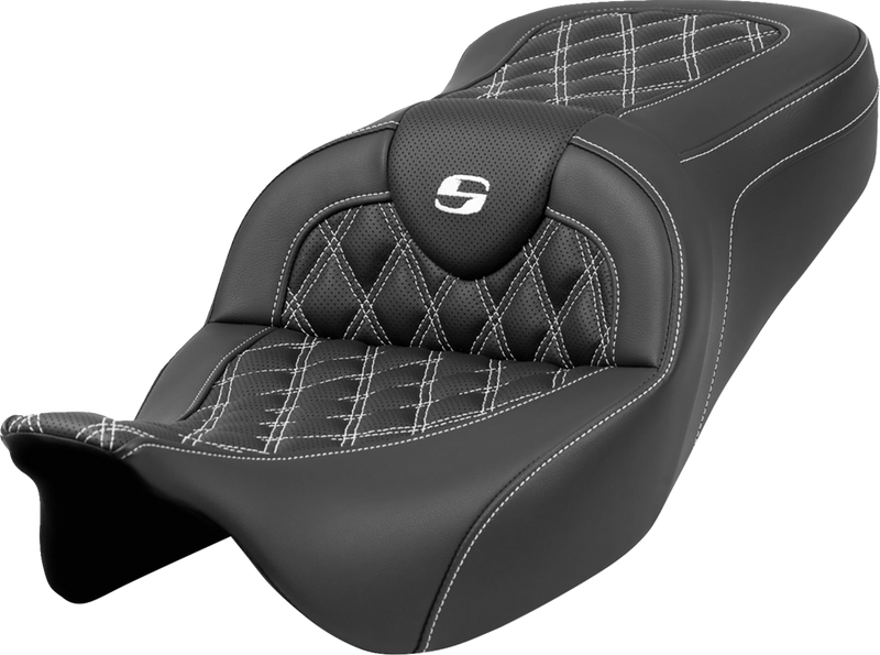 SADDLEMEN Roadsofa* Seat - Lattice Stitch - White Stitch - without Backrest - FLH/FLT '08-'23 808-07B-18206