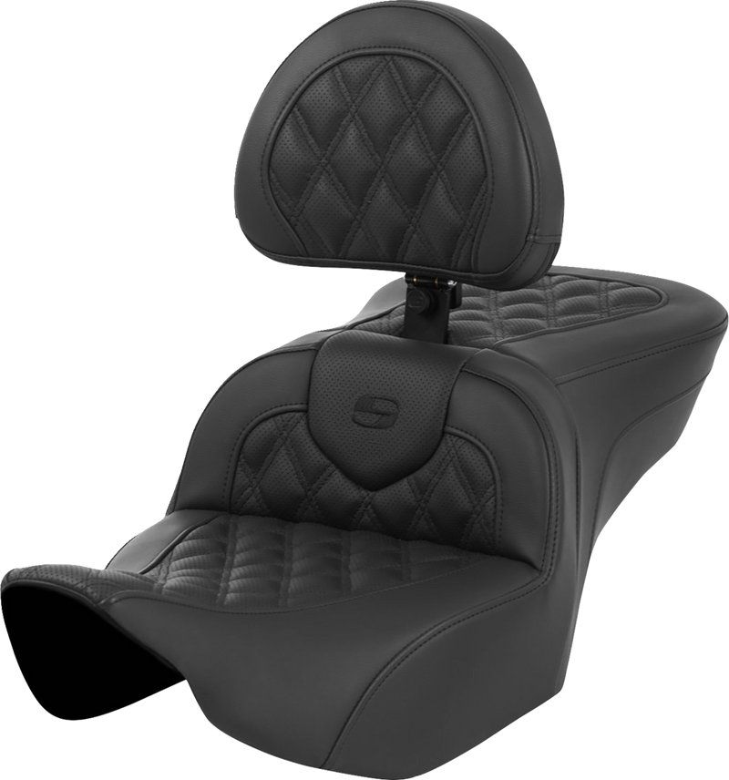 SADDLEMEN Roadsofa™ Seat - with Backrest - Lattice Stitch - Black - Touring '23.5-'24