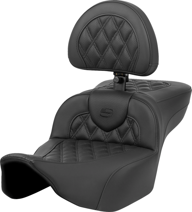 SADDLEMEN Roadsofa* Extended Reach Seat - Lattice Stitch - with Backrest -23.5-25 STREET GLIDE AND ROAD GLIDE