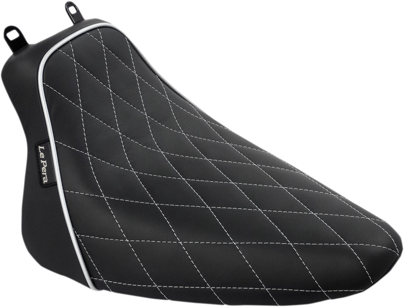 LE PERA Bare Bones Solo Seat - Diamond Stitch w/ White Stitching/Piping - Black -  Softail '08-'17