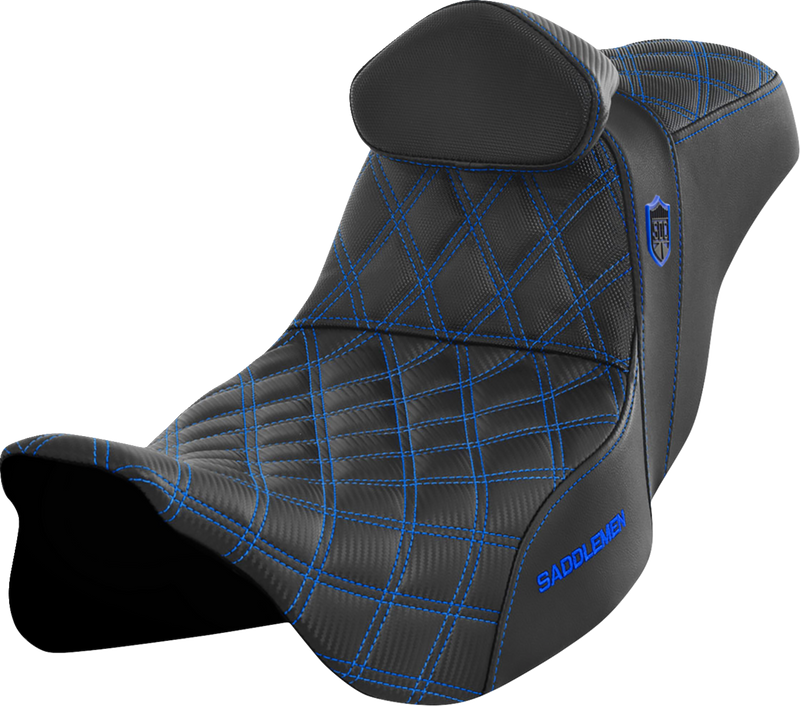 SADDLEMEN Pro Series SDC Performance Seat - w/ Backrest - Blue Stitch - Touring '08-'24