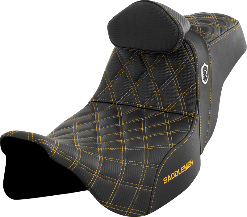SADDLEMEN Pro Series SDC Performance Seat - w/ Backrest - Gold Stitch - Touring '08-'24