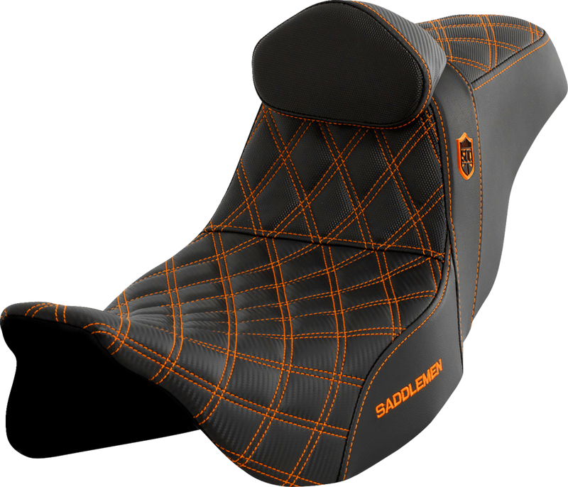 SADDLEMEN Pro Series SDC Performance Seat - w/ Backrest - Orange Stitch - Touring '08-'24