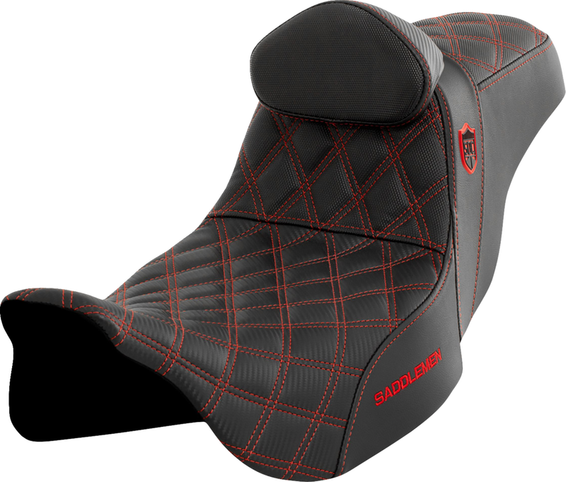 SADDLEMEN Pro Series SDC Performance Seat - w/ Backrest - Red Stitch - Touring '08-'24