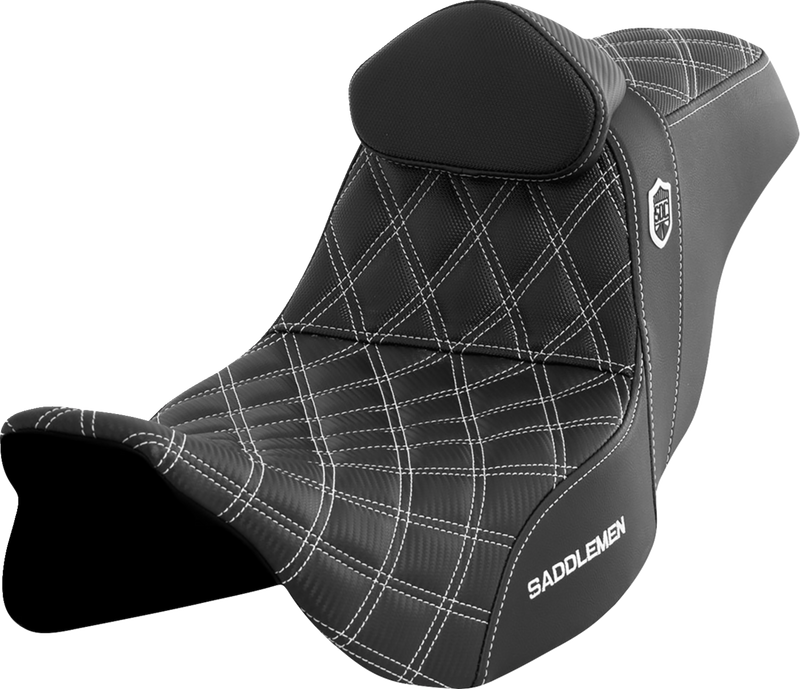 SADDLEMEN Pro Series SDC Performance Seat - w/ Backrest - White Stitch - Touring '08-'24