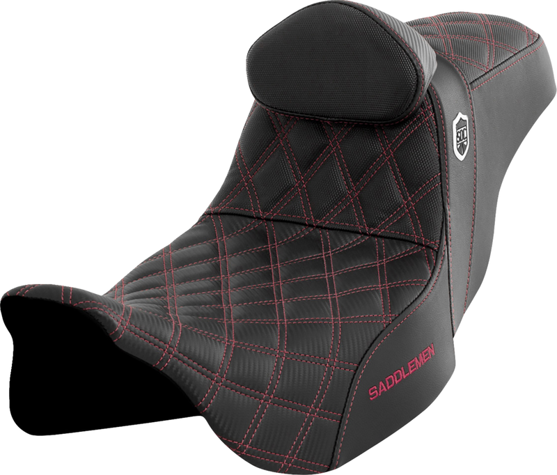 SADDLEMEN Pro Series SDC Performance Seat - w/ Backrest - Wine Berry Stitch - Touring '08-'24