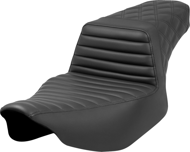 SADDLEMEN Step-Up Seat - Front Tuck-n'-Roll/Rear Lattice Stitch - Black - Touring '23.5-'25