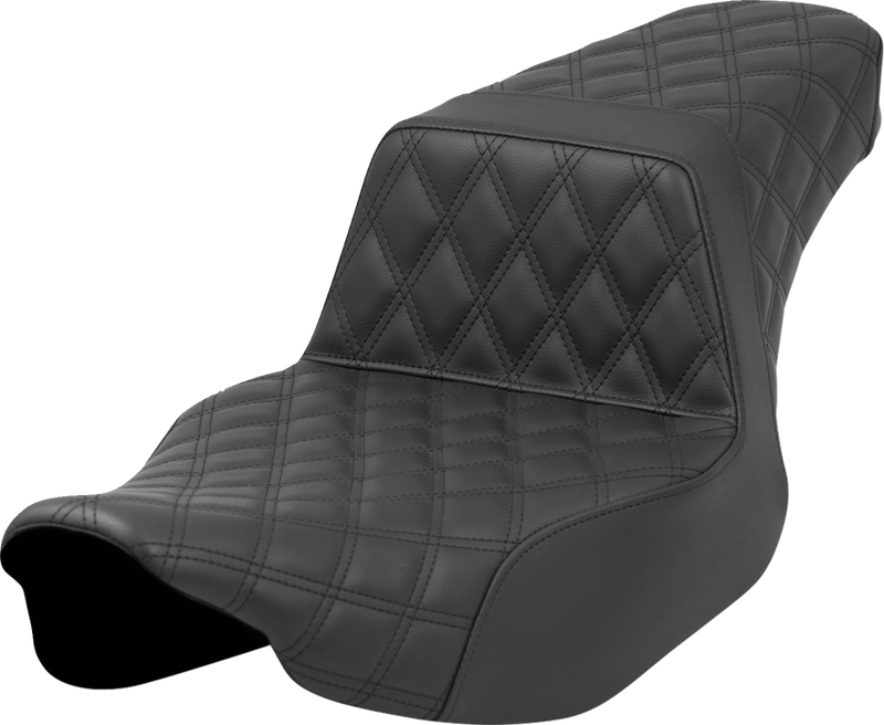 SADDLEMEN Step-Up Seat - Full Latice Stitch - Black - Extended Reach - Touring '23.5-'25