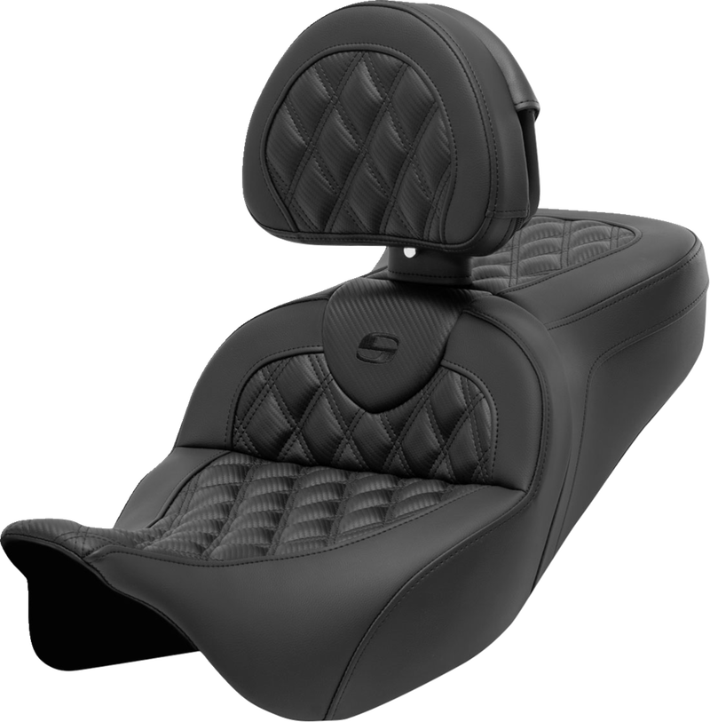 SADDLEMEN Roadsofa™ Seat - with Backrest - Lattice Stitch - Carbon Fiber - Touring '08-'24