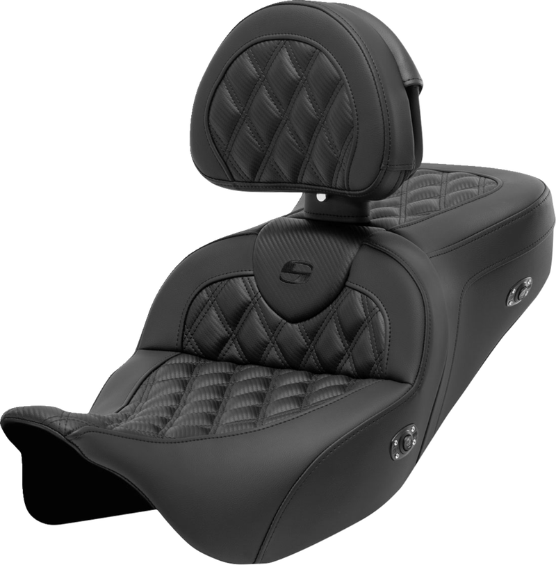 SADDLEMEN Roadsofa™ Seat - with Backrest - Heated - Lattice Stitch - Carbon Fiber - Touring '08-'24