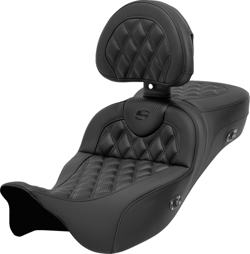 SADDLEMEN Roadsofa™ Extended Reach Seat - with Backrest - Lattice Stitch - Carbon Fiber - Touring '08-'24