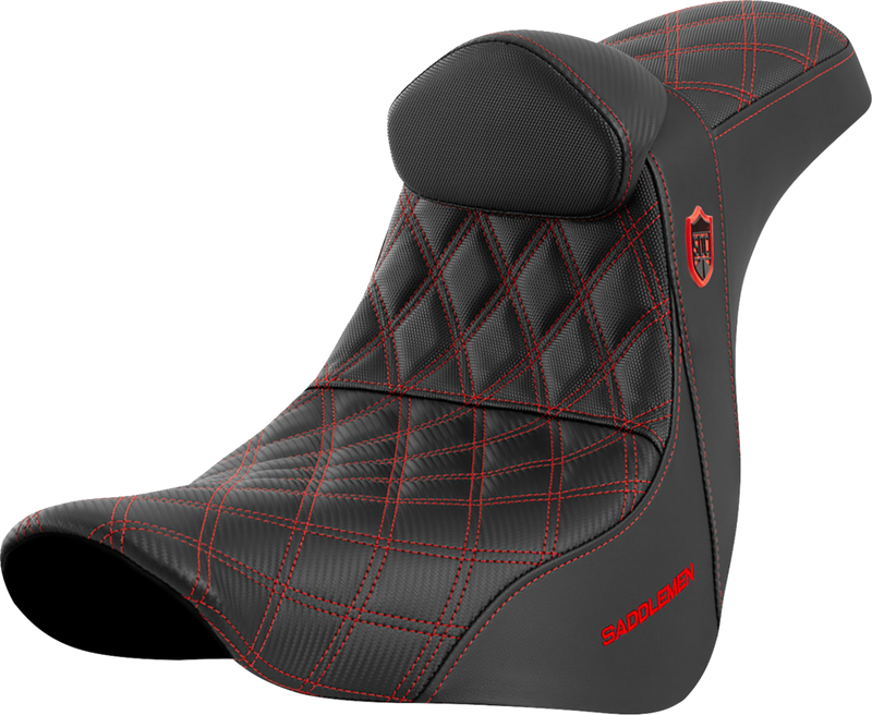 SADDLEMEN Pro Series SDC Performance Seat - w/ Backrest - Red Stitch - Softail '18-'23