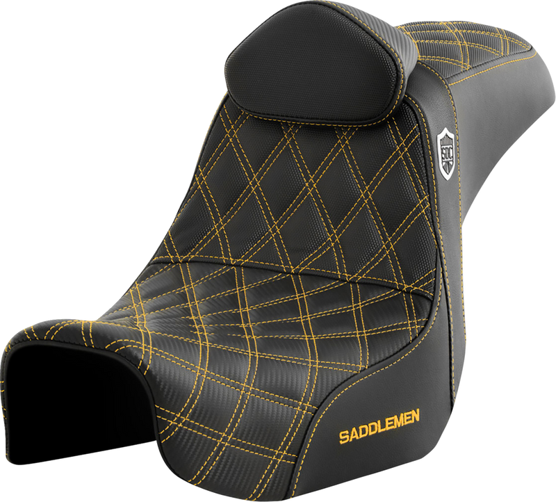 SADDLEMEN Pro Series SDC Performance Seat - w/ Backrest - Gold Stitch - Dyna '06-'17